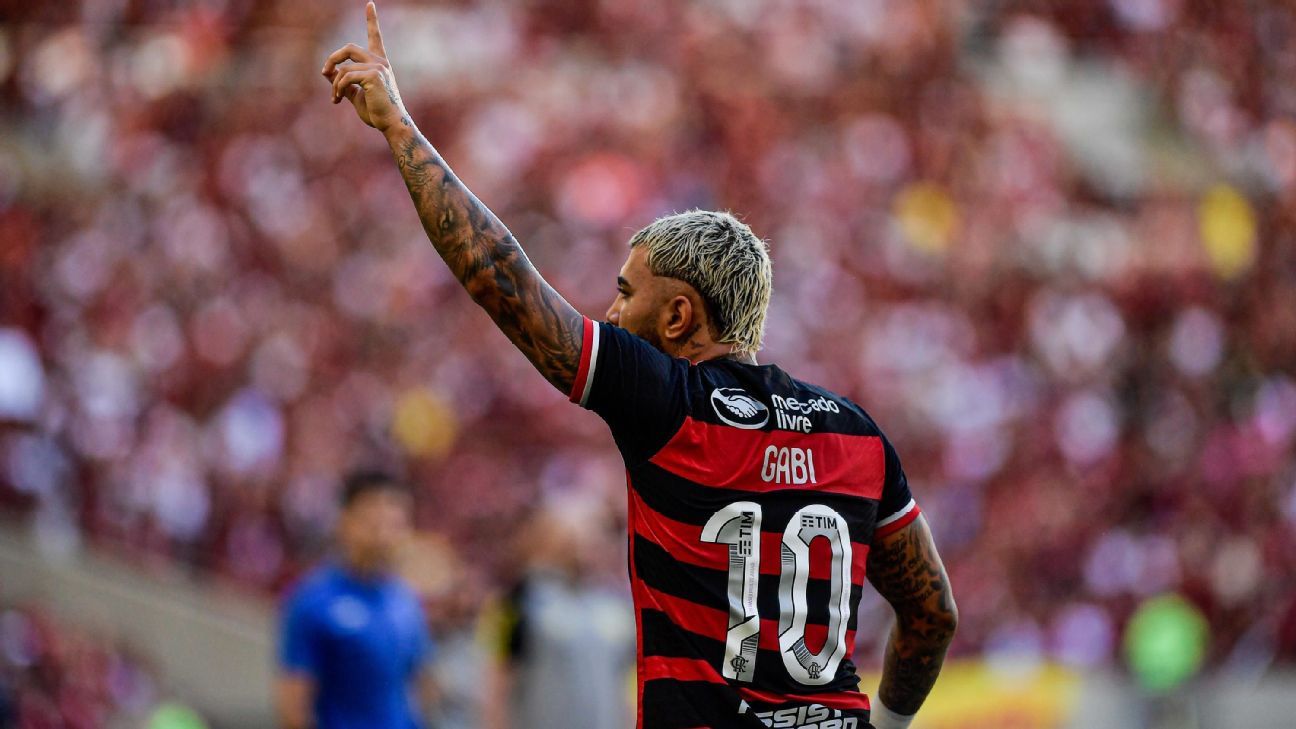 Gabigol, atacante do Flamengo, camisa 10, presidente Rodolfo Landim